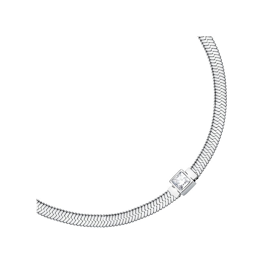 Bracciale Morellato in acciaio inossidabile con catena a maglie a serpente e pietra di cristallo quadrata colorata.
