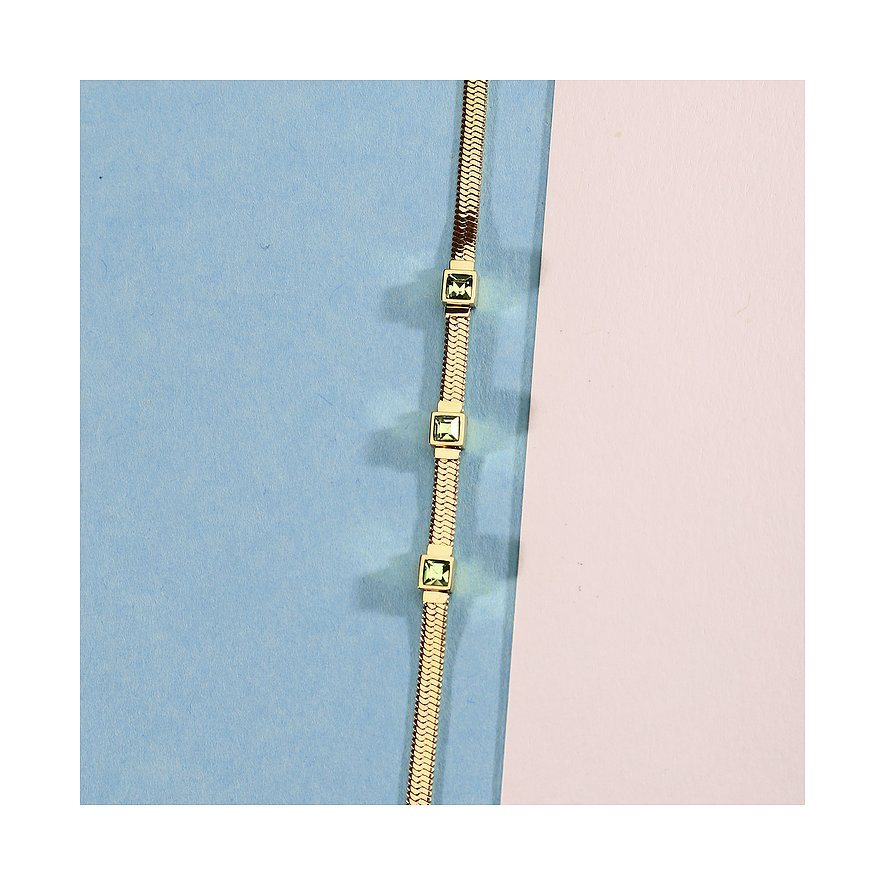 Bracciale Morellato in acciaio inossidabile dorato giallo con tre cristalli verdi quadrati.