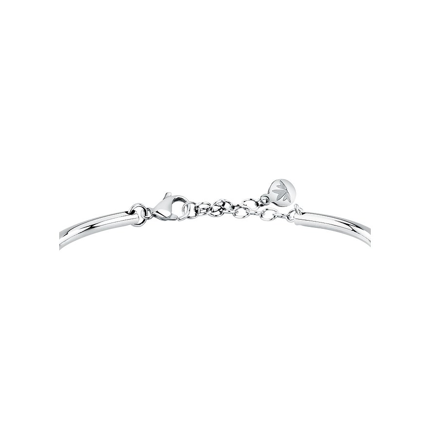 Nærbillede af Morellato armbåndslås i rustfrit stål, med karabinhage og forlængerkæde.