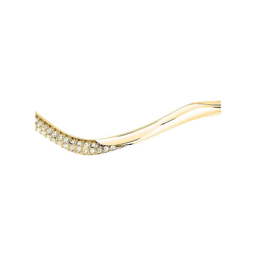 Nahaufnahme eines goldenen Morellato Armschmucks aus Edelstahl mit wellenförmiger, funkelnder Kristallverzierung.