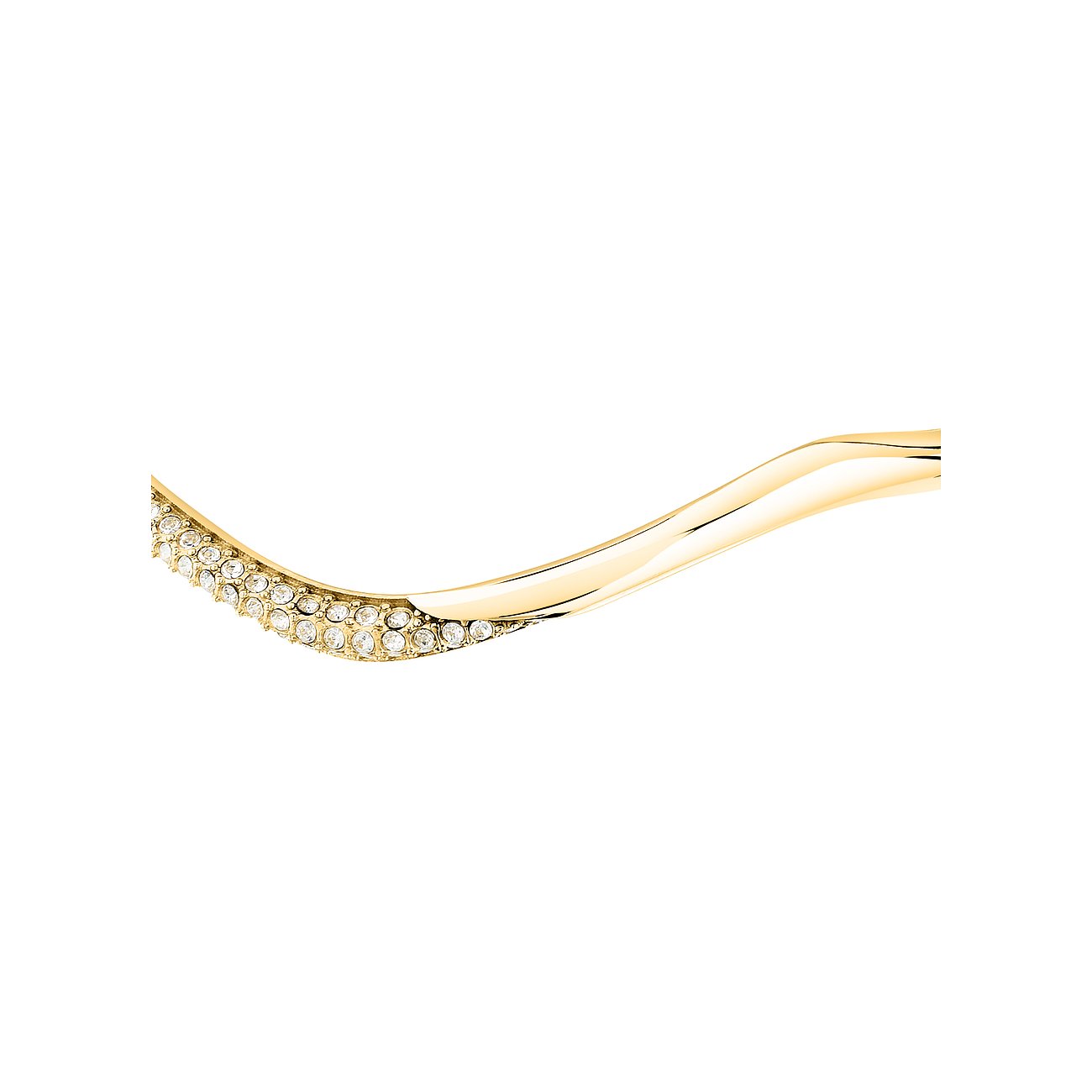 Nahaufnahme eines goldenen Morellato Armschmucks aus Edelstahl mit wellenförmiger, funkelnder Kristallverzierung.