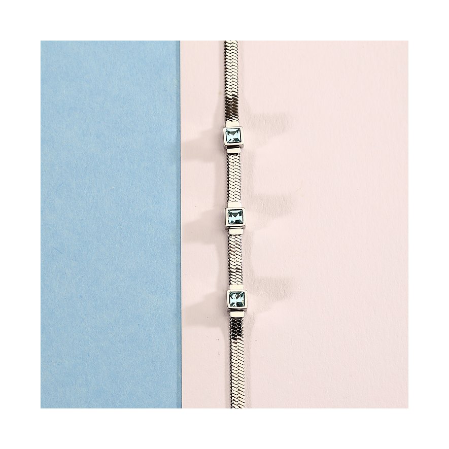 Morellato Armschmuck aus Edelstahl mit drei quadratischen blauen Kristall-Farbsteinen.