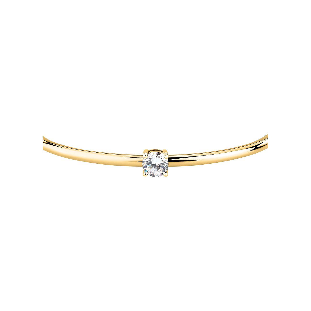 Primo piano di un bracciale Morellato color oro in acciaio inossidabile con un'unica zirconia rotonda.