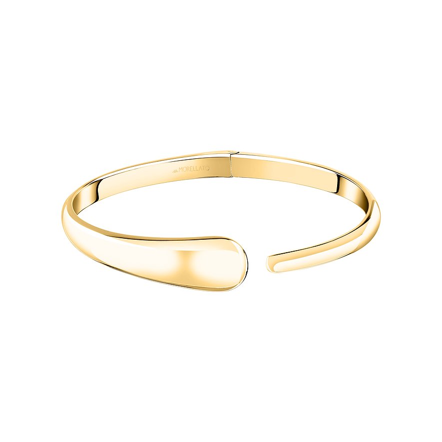 Ein glänzendes, goldfarbenes Morellato Armband aus Edelstahl mit offenem Design und abgerundeten Enden.
