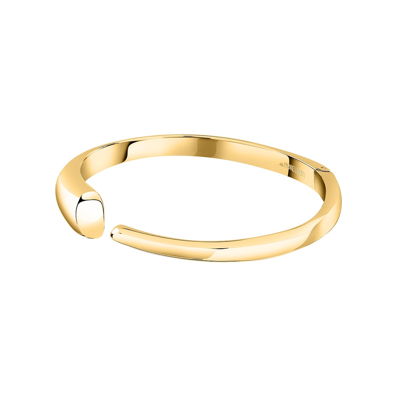 Ein glänzender, goldfarbener Morellato-Edelstahlarmreif mit offener Vorderseite, elegant geformt.