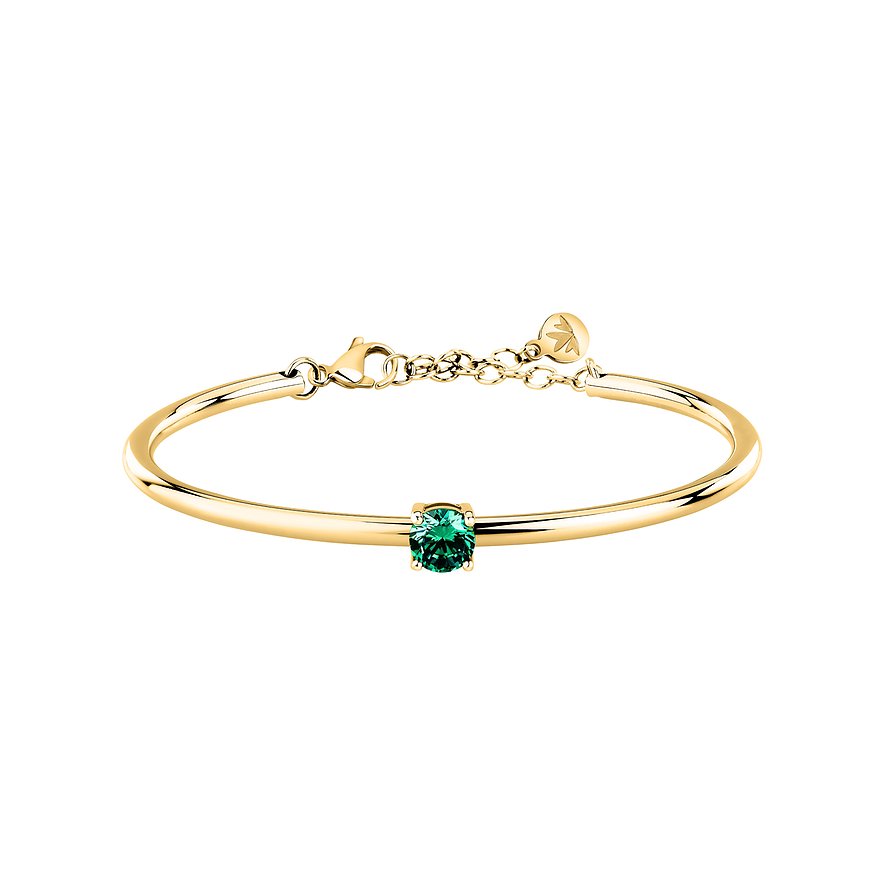Morellato Armschmuck: Goldenes Edelstahlarmband mit einem einzelnen, runden Zirkonia Farbstein in Emerald-Grün.