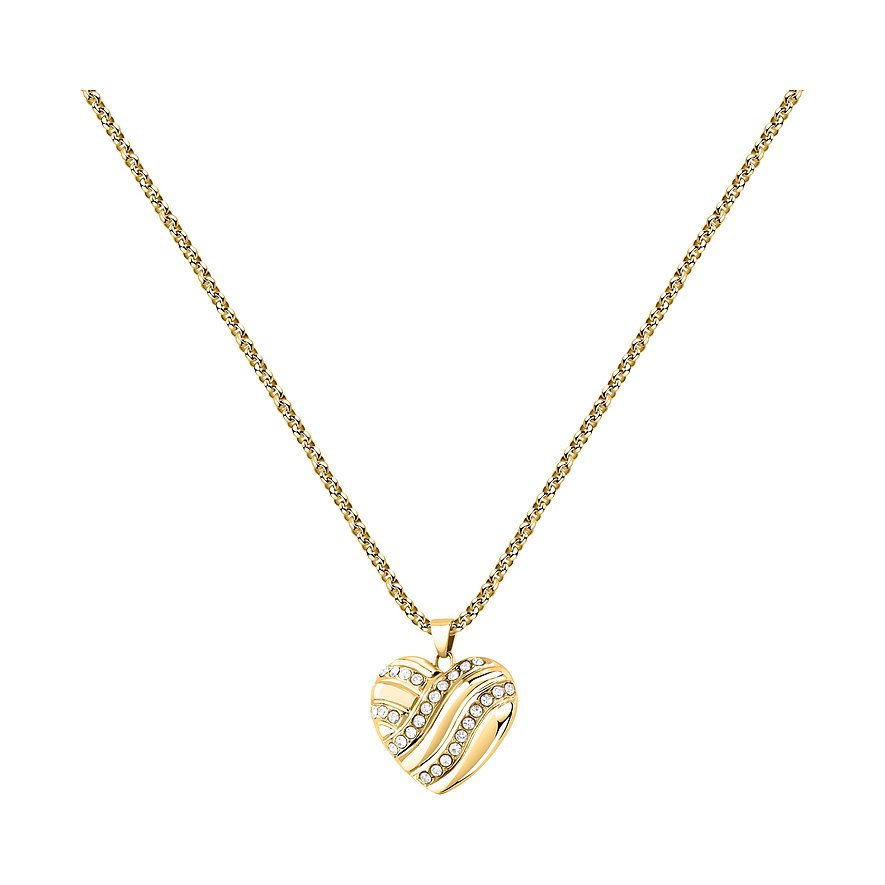 Collana cuore Morellato in acciaio inossidabile color oro con strisce ondulate di cristalli scintillanti.