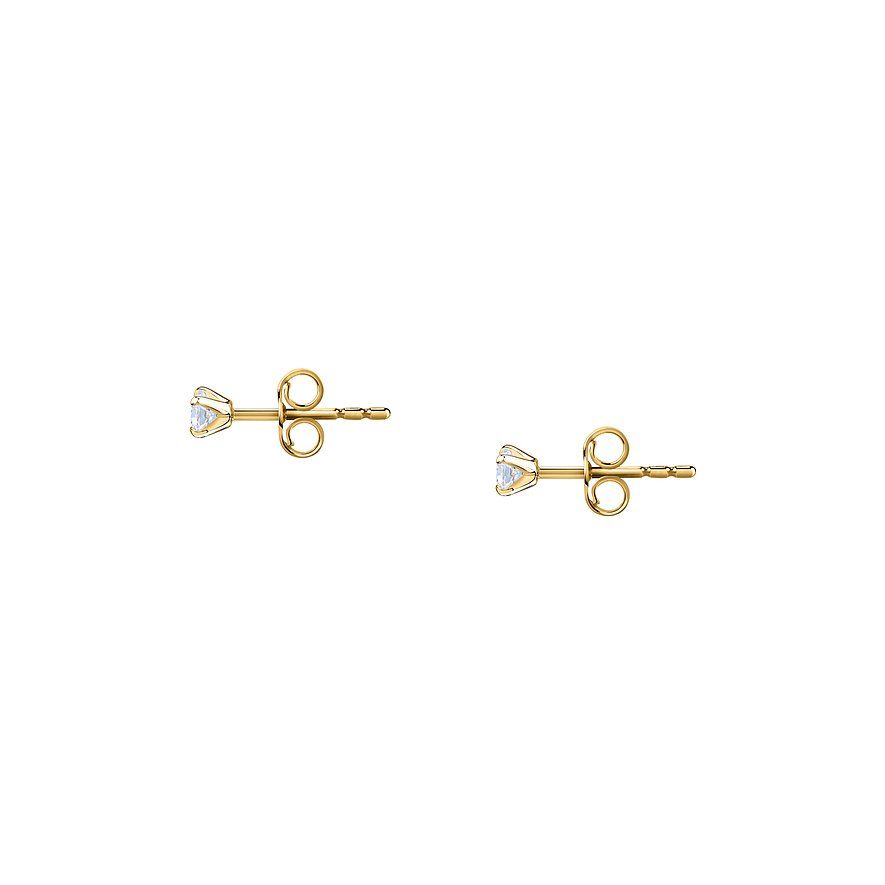 CHRIST oorknoppen van 585 geelgoud met fonkelende diamanten, van links naar rechts uitgelijnd.