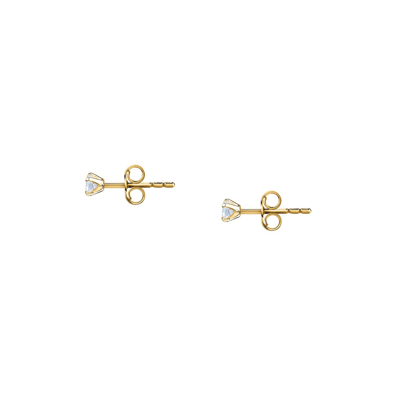 CHRIST oorknoppen van 585 geelgoud met fonkelende diamanten, van links naar rechts uitgelijnd.