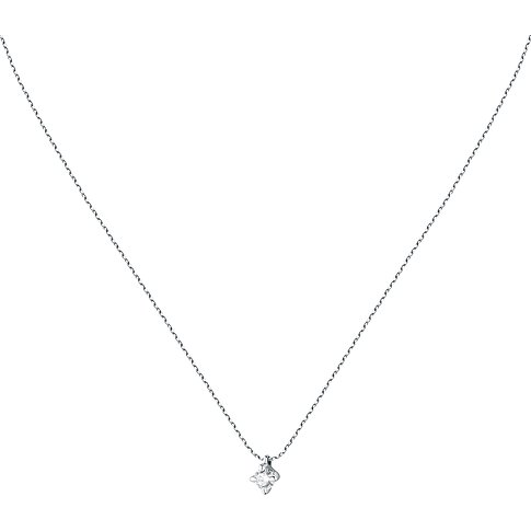 CHRIST Halsschmuck aus 585er Weißgold, detailreiche Ansicht der filigranen Halskette mit einem einzelnen Diamanten.