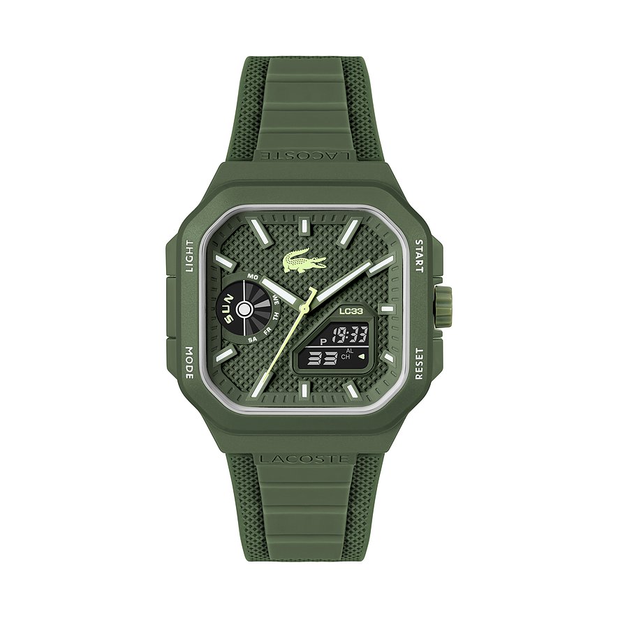 Lacoste Herrenuhr LC33 SQUARE 2011505, Herren, Edelstahl, Armband: Silikon, Quarz