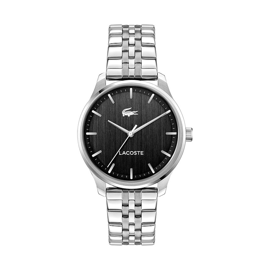 Eine elegante Lacoste Herrenuhr aus Edelstahl mit einem grünen Zifferblatt und einem Armband aus Edelstahl.