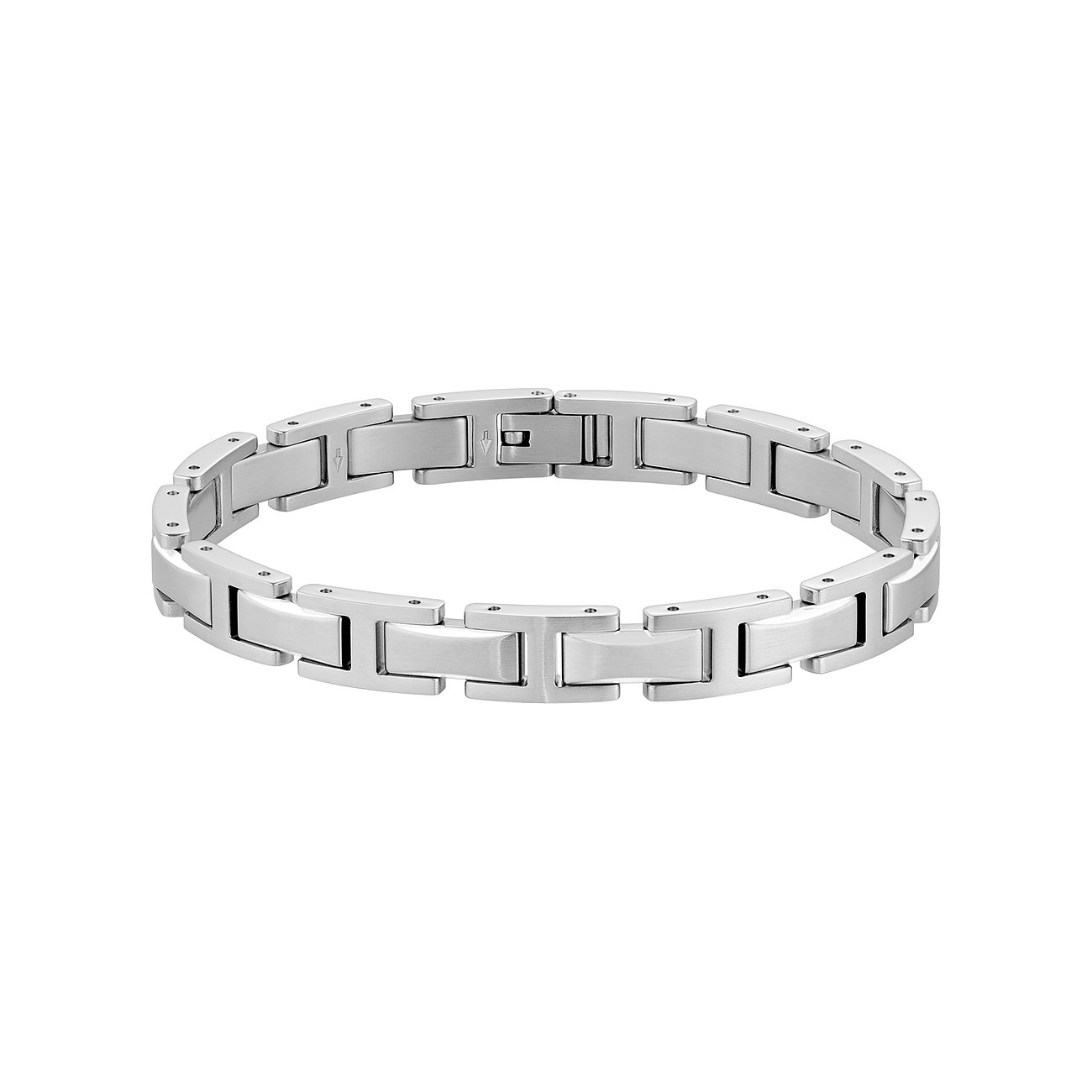 Boss Armband aus mattiertem und poliertem Edelstahl, bestehend aus H-förmigen Gliedern.