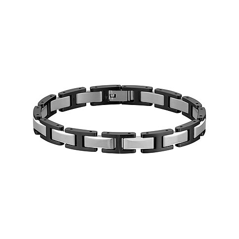 Boss Armband aus zweifarbigem Edelstahl mit matter Oberfläche. Das Accessoire besteht aus schwarzen und silbernen Gliedern.