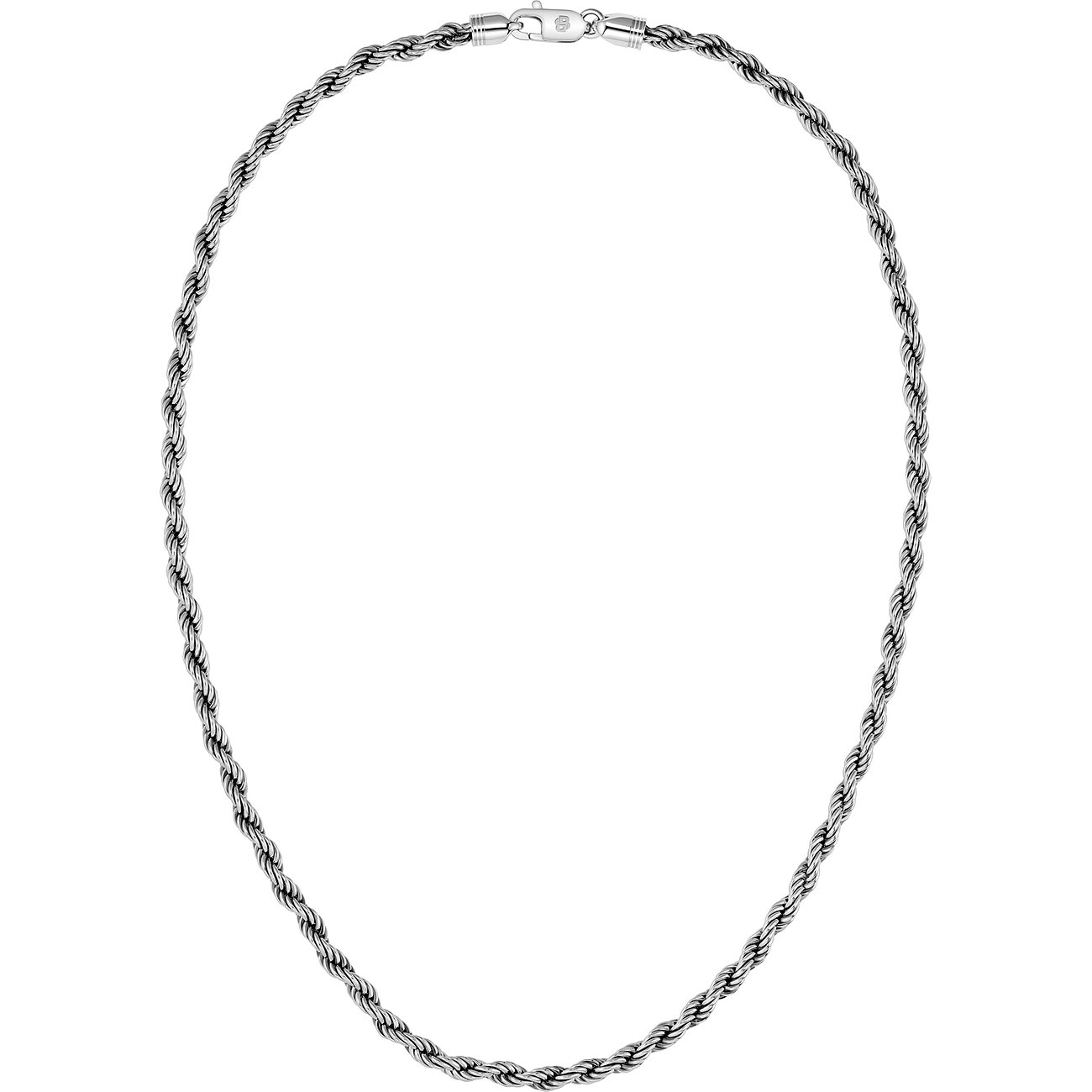 Boss Halskette aus gedrehtem Edelstahl mit Karabinerverschluss, von oben gesehen.