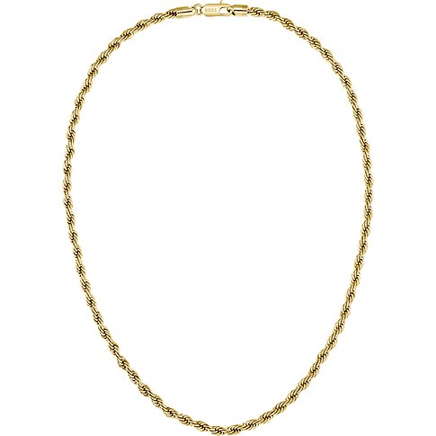 Boss Halsschmuck aus goldfarbenem Edelstahl - eine gedrehte Seilkette, die elegant auf weißem Hintergrund liegt.