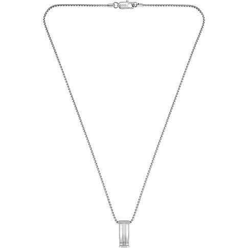 Boss Halskette aus Edelstahl mit silbernem zylinderförmigem Anhänger und dem Boss-Logo.