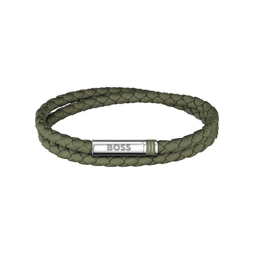 Boss Armband aus weiß geflochtenem Textil und Edelstahlverschluss, aus der Armschmuck-Kategorie.