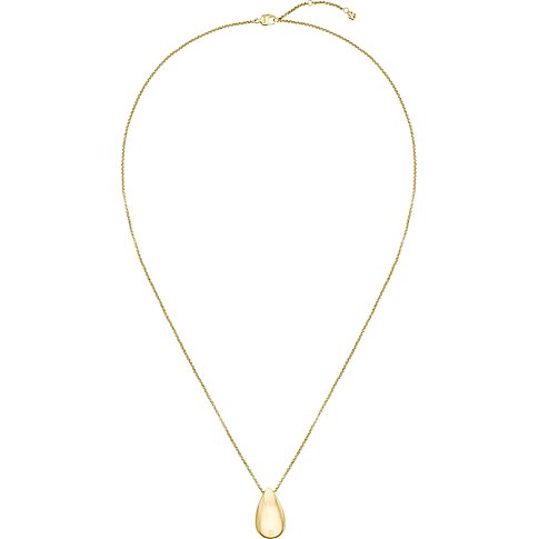 Boss Halsschmuck aus goldfarbenem Edelstahl mit einem tropfenförmigen Anhänger auf weißem Hintergrund.