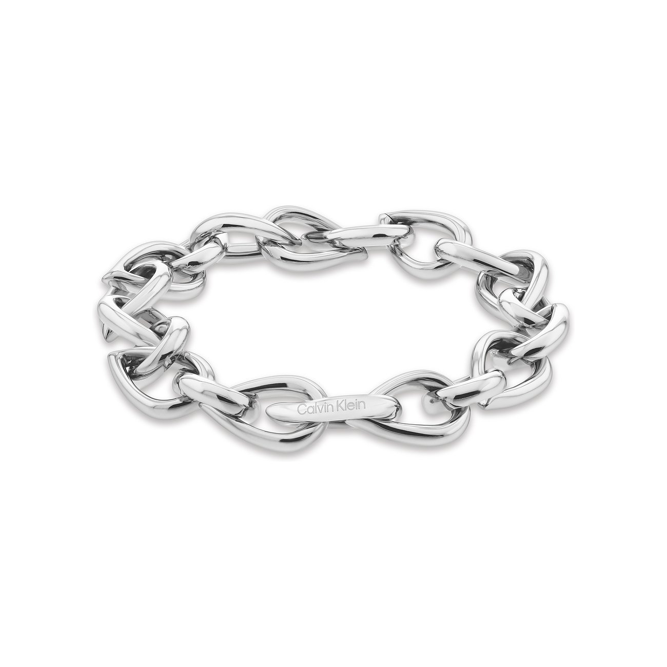 Calvin Klein Armband aus glänzendem Edelstahl mit ineinander verschlungenen Gliedern.
