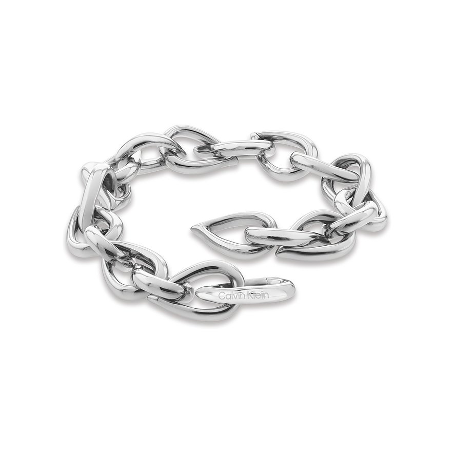 Calvin Klein Damenarmband aus glänzendem Edelstahl mit groben Gliedern und einem Herzverschluss.