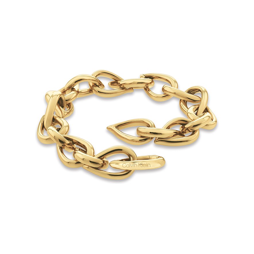 Calvin Klein damesarmband van geelgoudkleurig edelstaal, grote schakelarmband met individuele schakels.