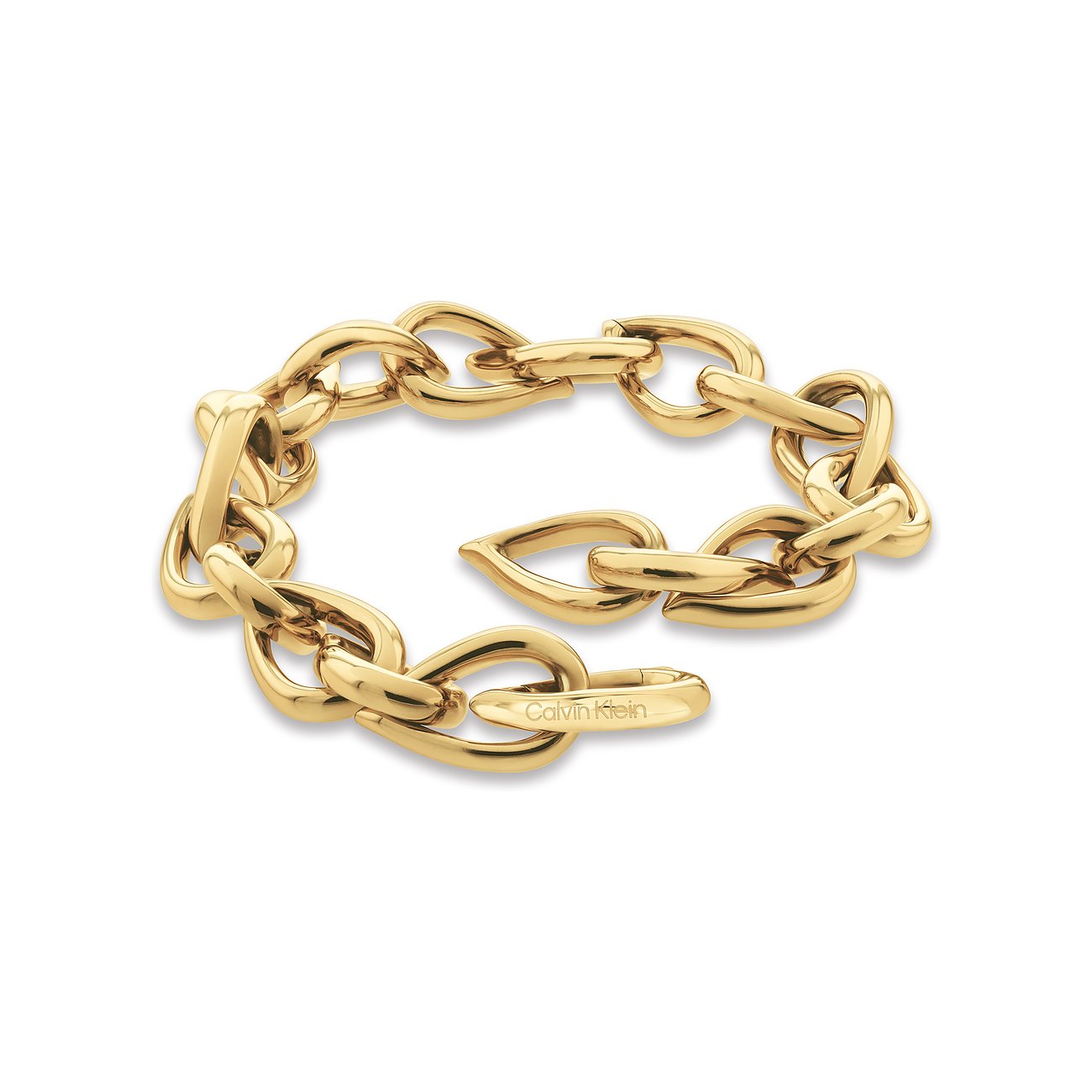 Calvin Klein damesarmband van geelgoudkleurig edelstaal, grote schakelarmband met individuele schakels.