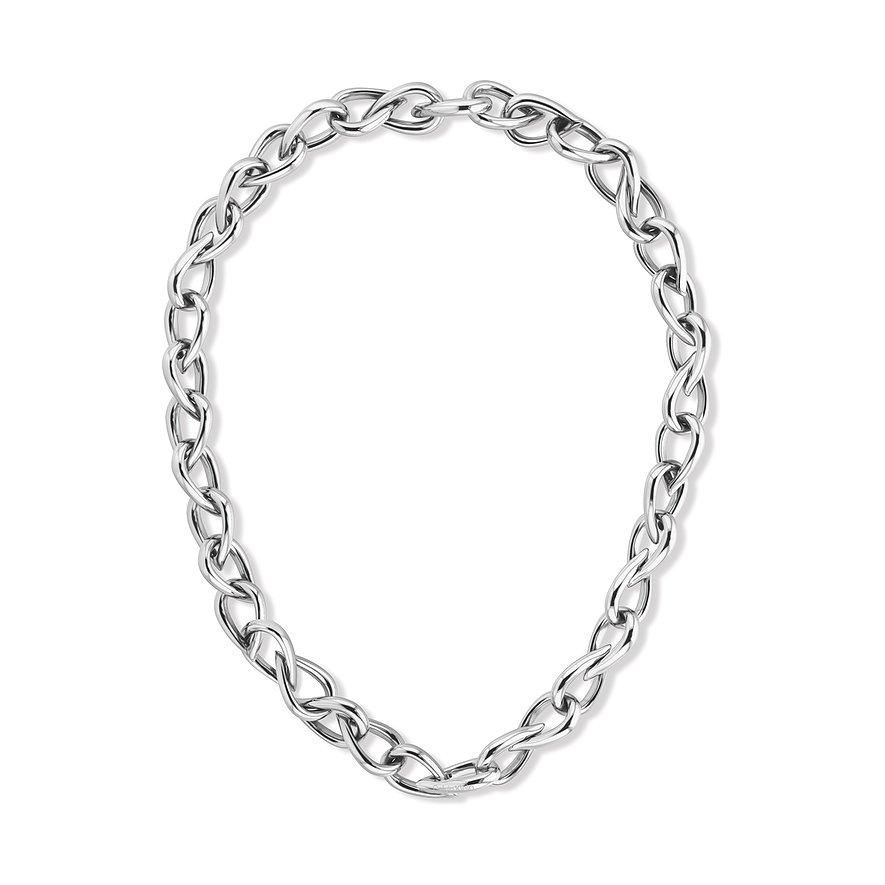 Calvin Klein roestvrijstalen halsketting, bestaande uit een zilveren ketting met in elkaar grijpende, gedraaide schakels.