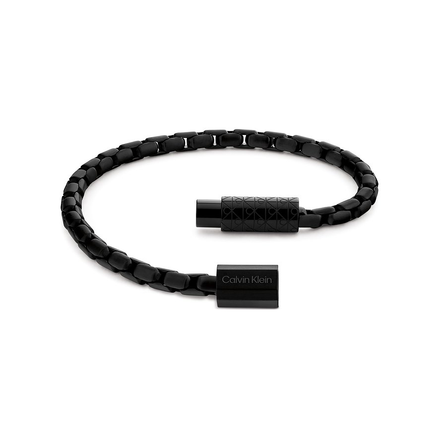 Calvin Klein Herren Armreif aus Edelstahl in Schwarz, mit markantem Muster auf dem Verschluss und Logo