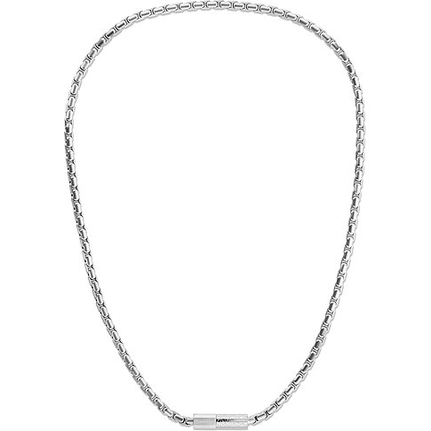 Calvin Klein Halsschmuck aus Edelstahl, eine Kette mit feingliedrigem glänzendem Design und einer Schließe mit Markenprägung.