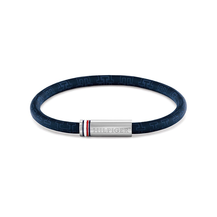 Tommy Hilfiger Armband aus Edelstahl mit dunkelblauem Band und silbernem Verschluss mit Logo.