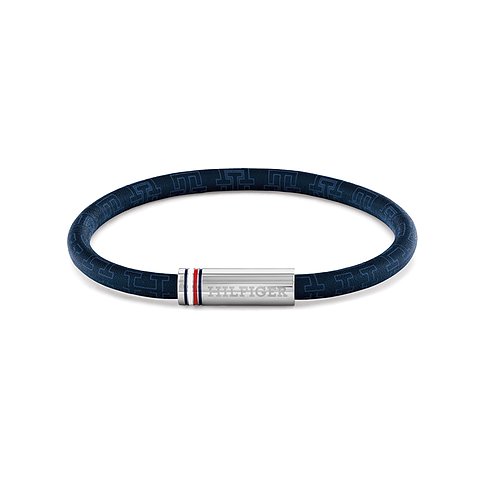Tommy Hilfiger Armband aus Edelstahl mit dunkelblauem Band und silbernem Verschluss mit Logo.