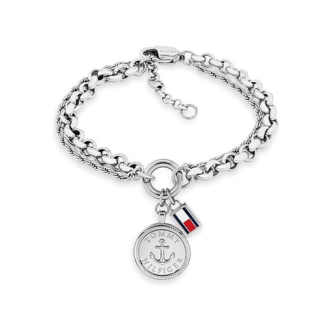 Tommy Hilfiger Doppelketten-Armband aus Edelstahl mit Medaillon- und Flaggen-Anhänger