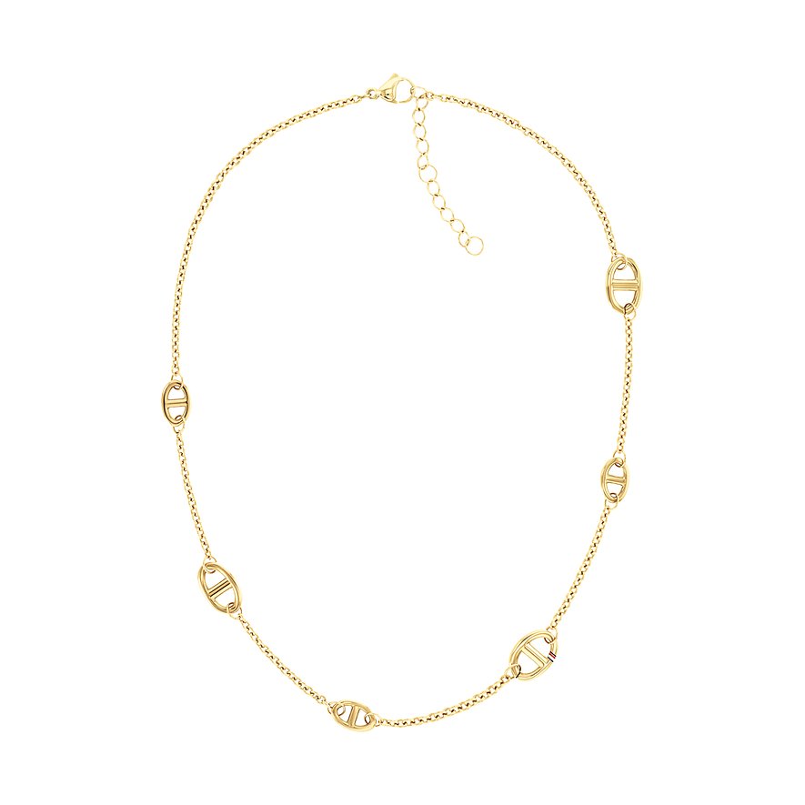 Tommy Hilfiger goldfarbener Edelstahlschmuck mit ovalen Ankerkettengliedern, die regelmäßig in die Kette eingefügt sind.