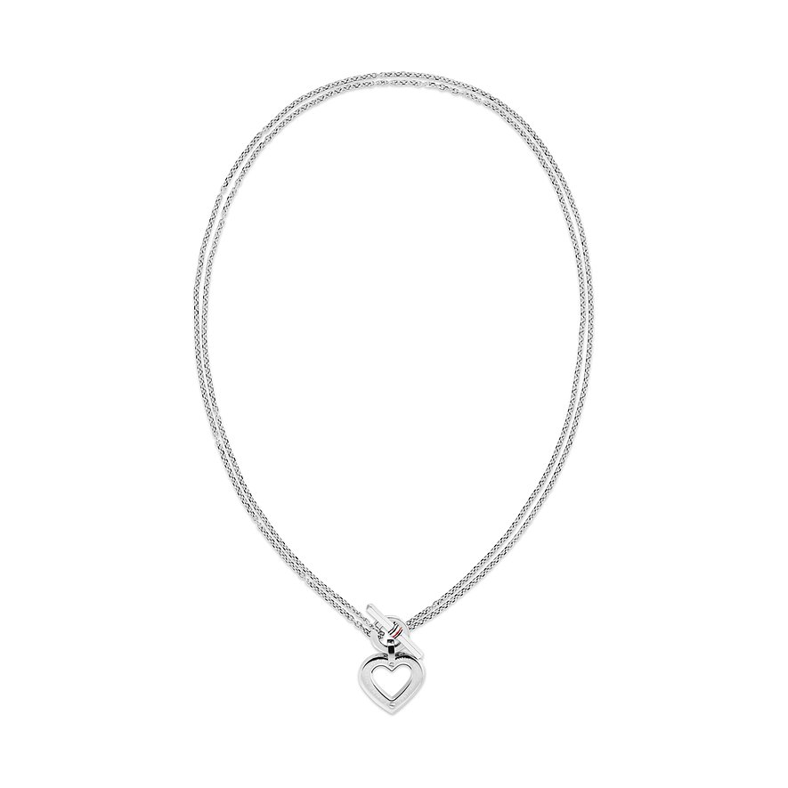 Tommy Hilfiger Halsschmuck aus Edelstahl mit herzförmigem Anhänger, freigestellt auf weißem Hintergrund.