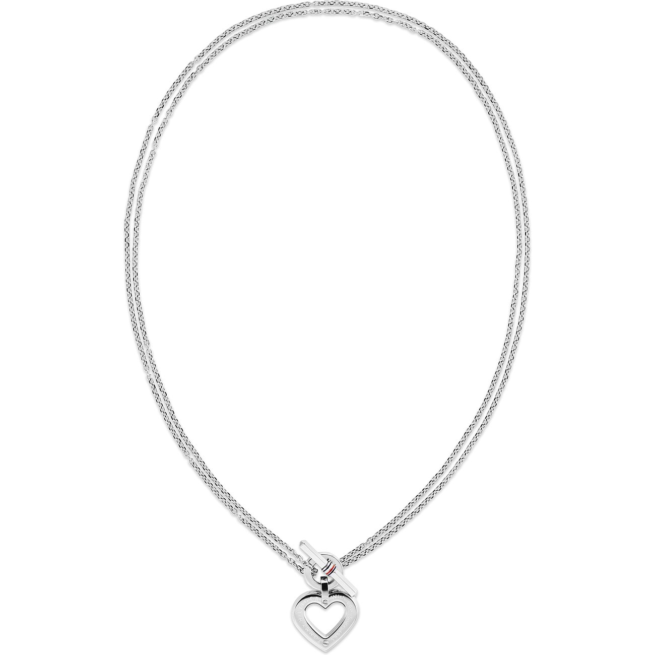 Tommy Hilfiger Halsschmuck aus Edelstahl mit herzförmigem Anhänger, freigestellt auf weißem Hintergrund.