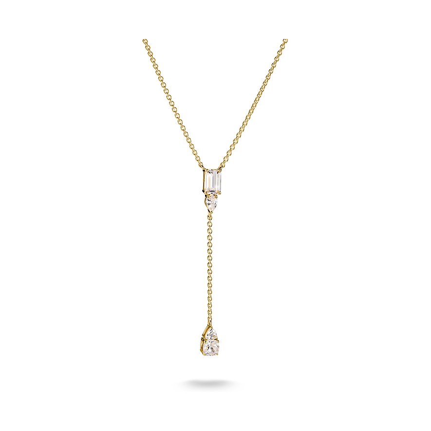 Thomas Sabo Halsschmuck aus goldfarbenem Silber mit Zirkonia, ein Y-förmiges Collier mit funkelnden Steinen.