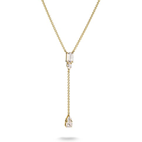 Thomas Sabo Halsschmuck aus goldfarbenem Silber mit Zirkonia, ein Y-förmiges Collier mit funkelnden Steinen.