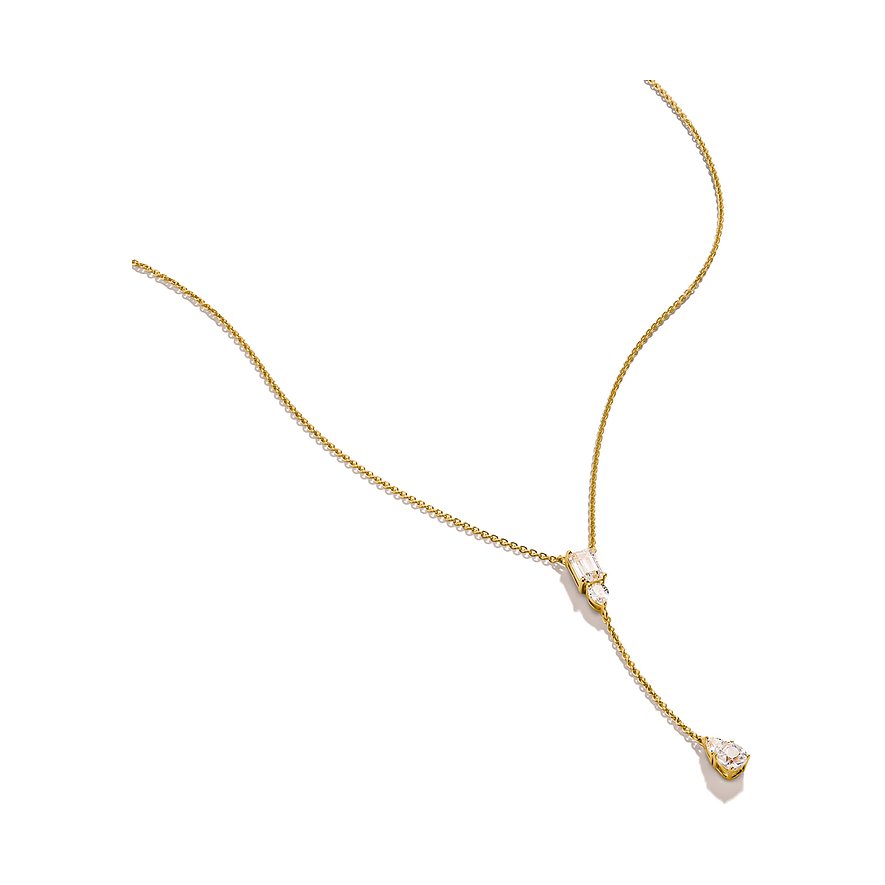 Thomas Sabo Halsschmuck aus Silber mit goldfarbener Legierung und drei klaren Zirkonia-Steinen in verschiedenen Formen.