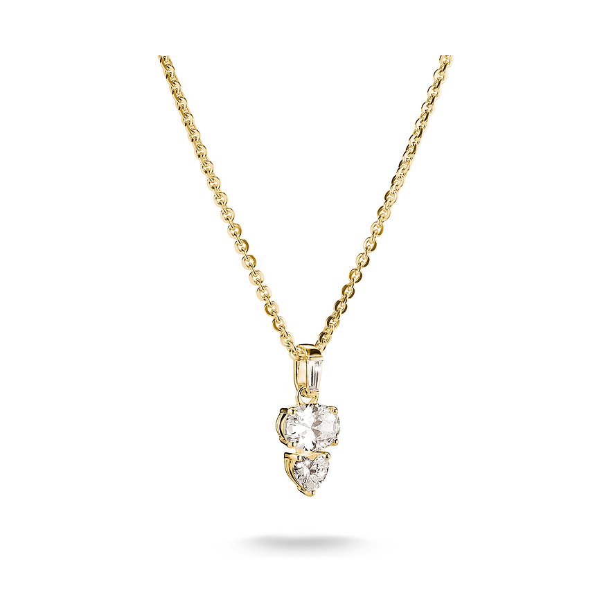 Thomas Sabo halskæde i guldfarvet sølv med zirkonia: en rund og en hjerteformet sten.