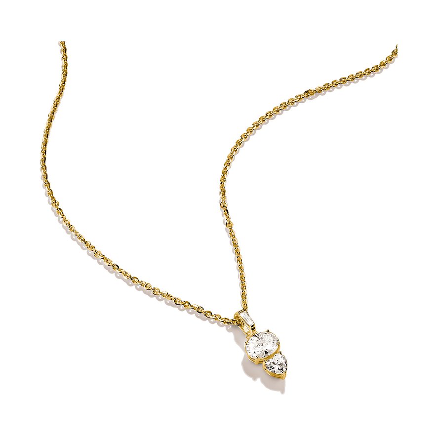 Thomas Sabo halskæde i guldfarvet sølv med zirkonia, nærbillede set oppefra.