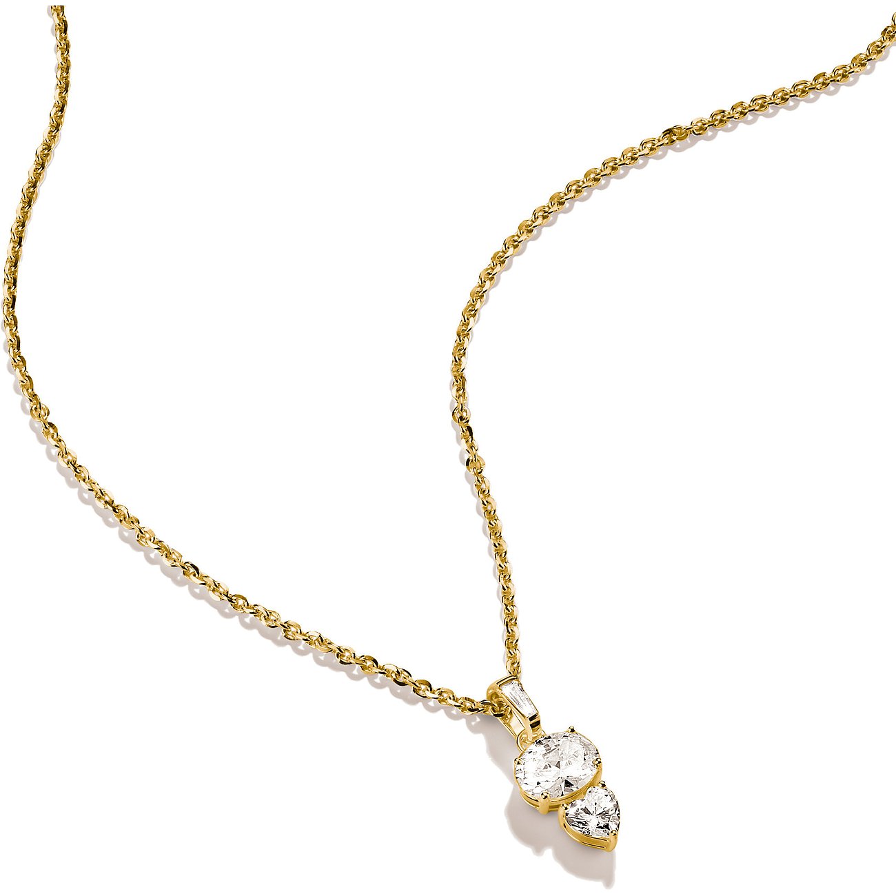 Thomas Sabo halskæde i guldfarvet sølv med zirkonia, nærbillede set oppefra.