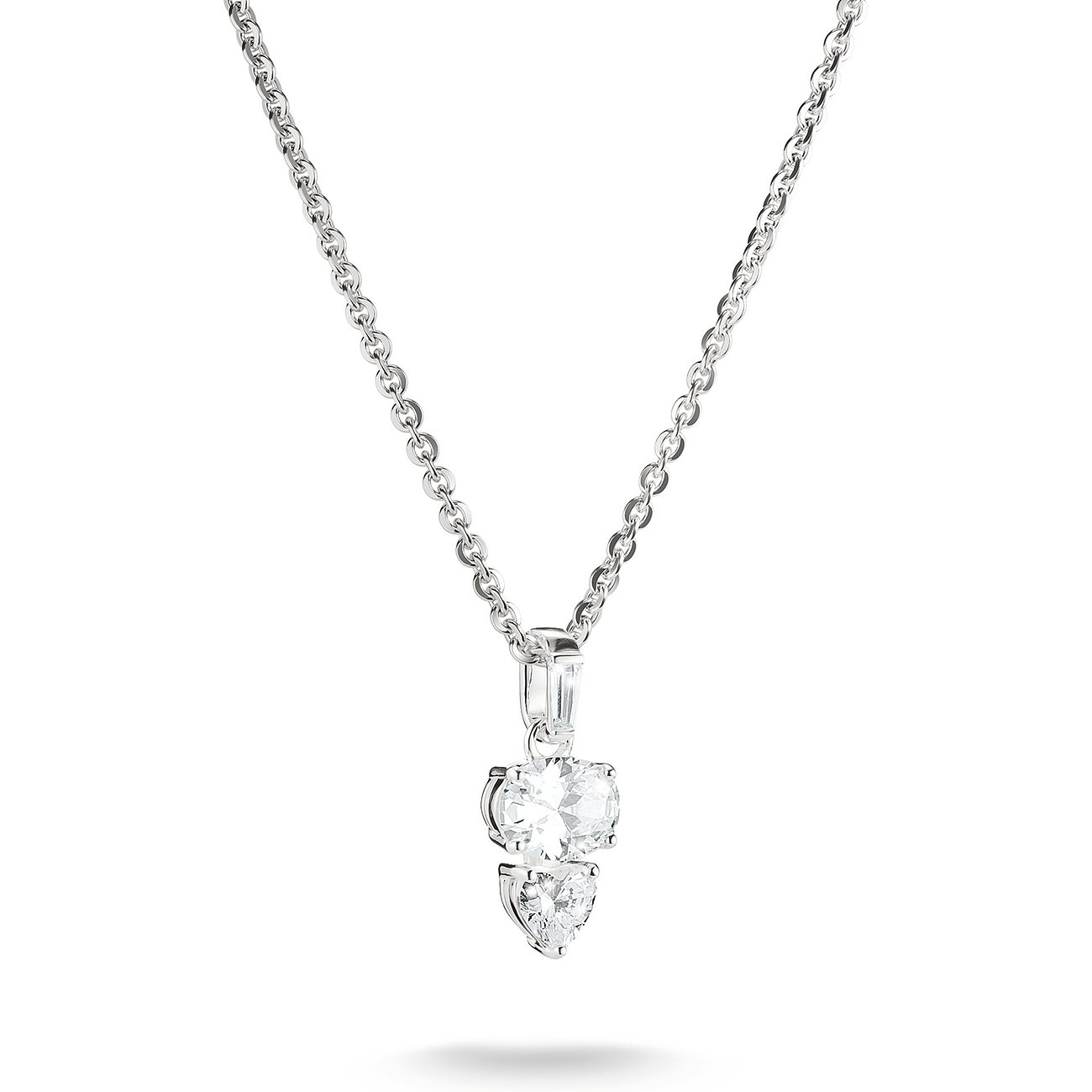 Thomas Sabo halskæde i sølv med et vedhæng af zirkonia i hjerte-, cirkel- og stavform.