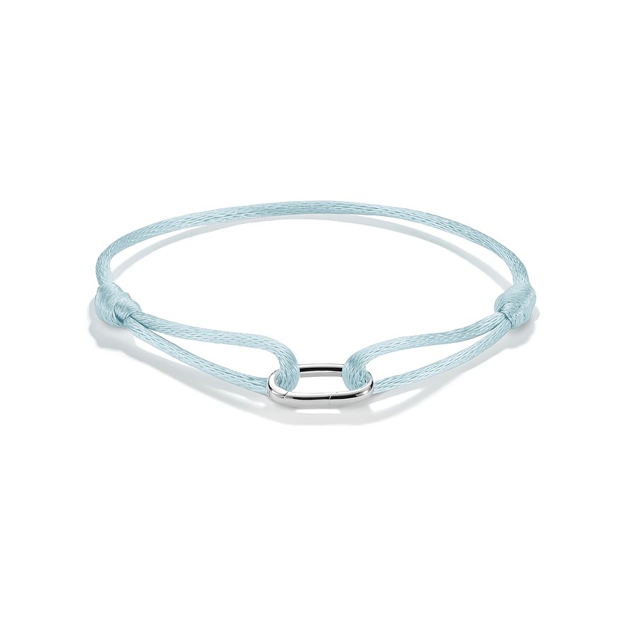 Bracciale Thomas Sabo in filo azzurro con anello ovale centrale in argento lucido.
