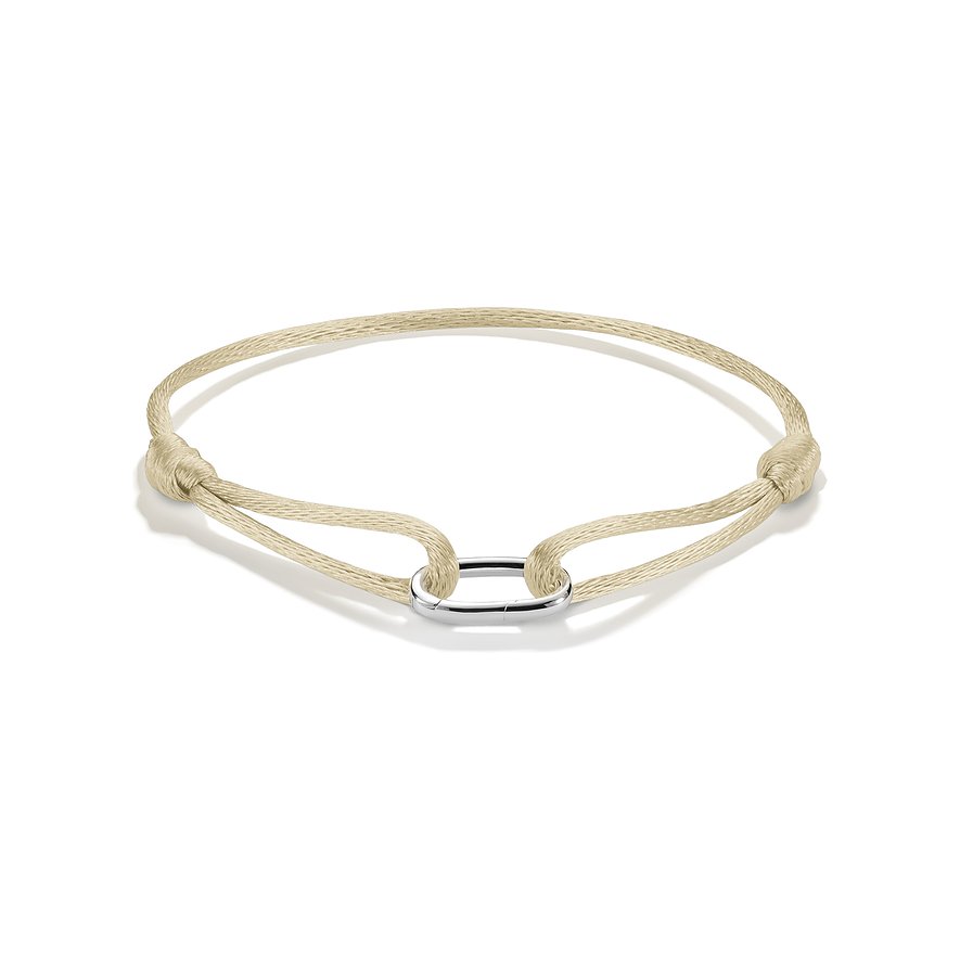 Bracciale Thomas Sabo in argento: Nastro tessile beige con elemento centrale ovale e lucido in argento.