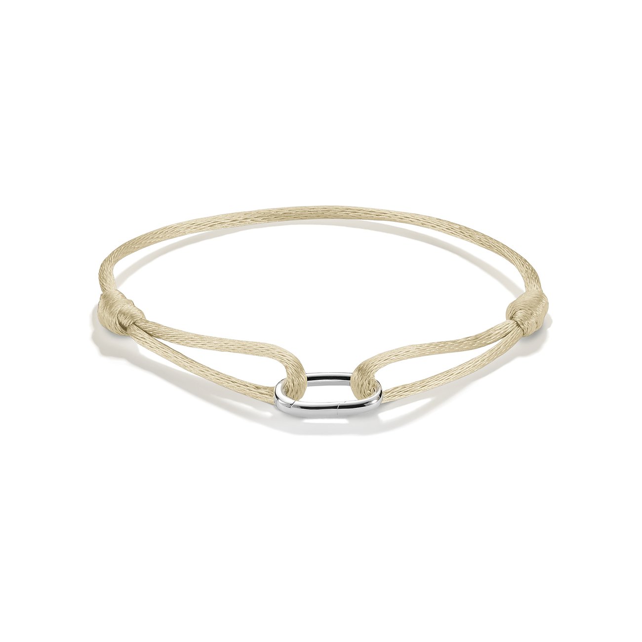 Bracciale Thomas Sabo in argento: Nastro tessile beige con elemento centrale ovale e lucido in argento.