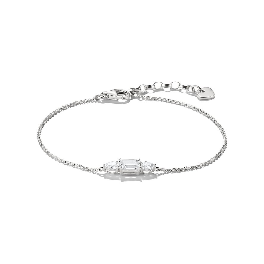 Thomas Sabo sølvarmbånd med rektangulær zirkonia i midten, flankeret af to dråbeformede zirkonia.