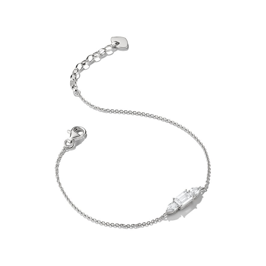 Thomas Sabo armbånd i sølv med en central rektangulær zirkon og to dråbeformede sten.