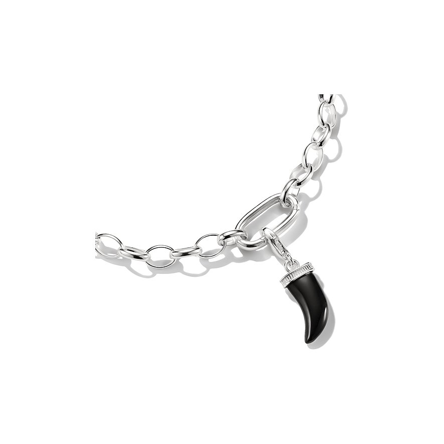 Thomas Sabo Silberanhänger mit schwarzem Obsidian-Horn-Design, das an einer Silberkette hängt.