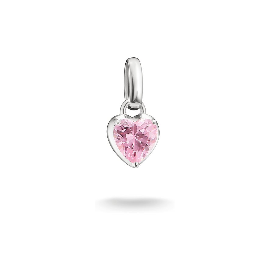 Gioiello pendente Thomas Sabo in argento: pietra zircone rosa a forma di cuore su sfondo bianco.